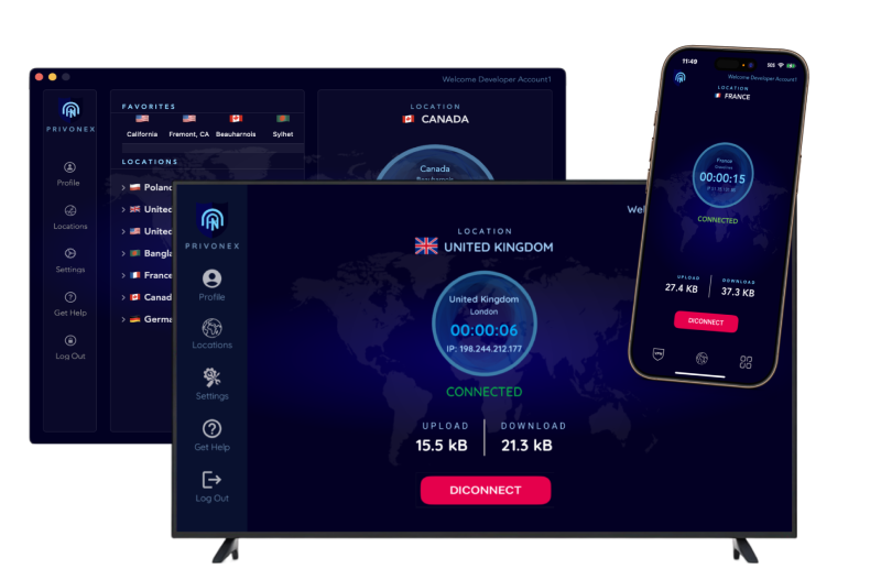 Privonex VPN interface